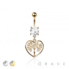 316L SURGICAL STEEL MULTI CZ TREE OF LOVE DANGLE BELLY BUTTON NAVEL RING 